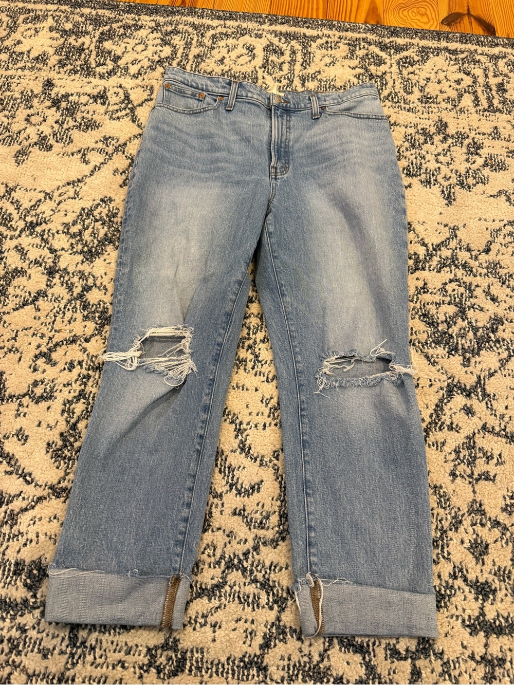 Madewell Light Blue Straight-Leg Distressed Jeans